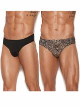Angelique Mens Leopard Print and Black Thong Back Underwear Brief Small Med- 2 P - £31.46 GBP