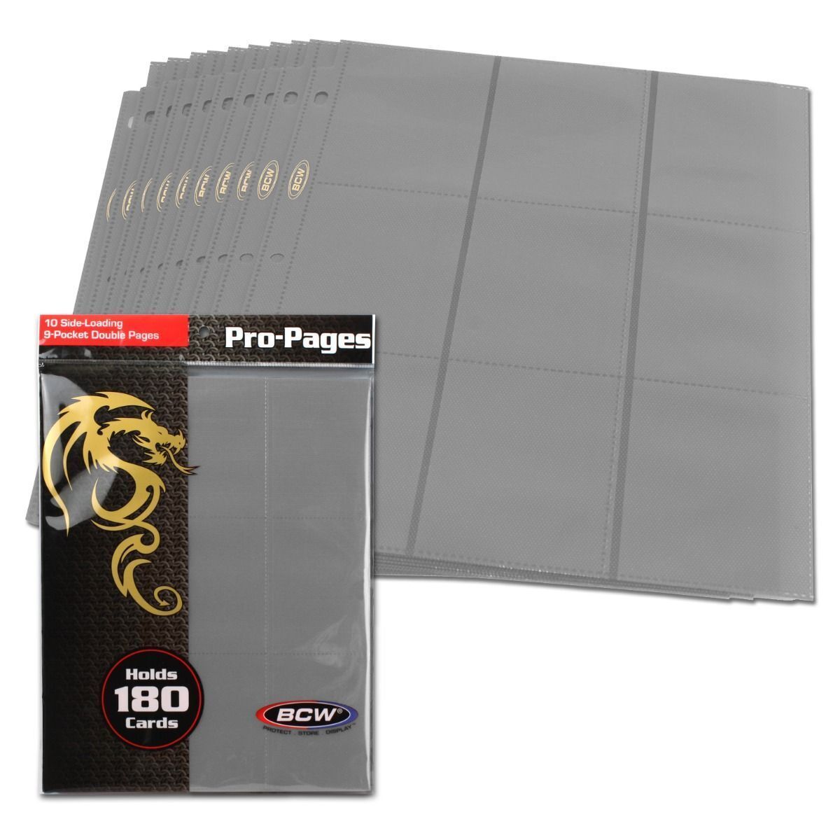 1 pack of 10 BCW Std Card Sized 18-Pocket Side Loading Ashen Gry Pro Binder Pgs