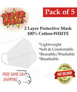 5 PACK / PCS 100% Cotton Soft White Face Mask Reusable Washable Adult Un... - $13.60 CAD