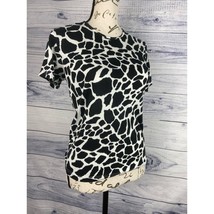 LR Silk Tee Shirt Women Mp Giraffe Print Black White Short Sleeves Cotton - £12.58 GBP