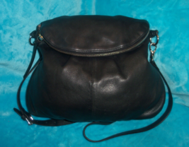 MARGOT NY Natalie Black Pebble Leather Fold Over Crossbody Bag - £27.17 GBP