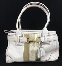 Vintage Coach Off White Leather Satchel Shoulder Bag Signature Print J0669-10551 - £28.52 GBP