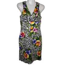 Madison Women&#39;s Dress 4 Floral Animal Print White Black Sleeveless V Neck - £14.62 GBP