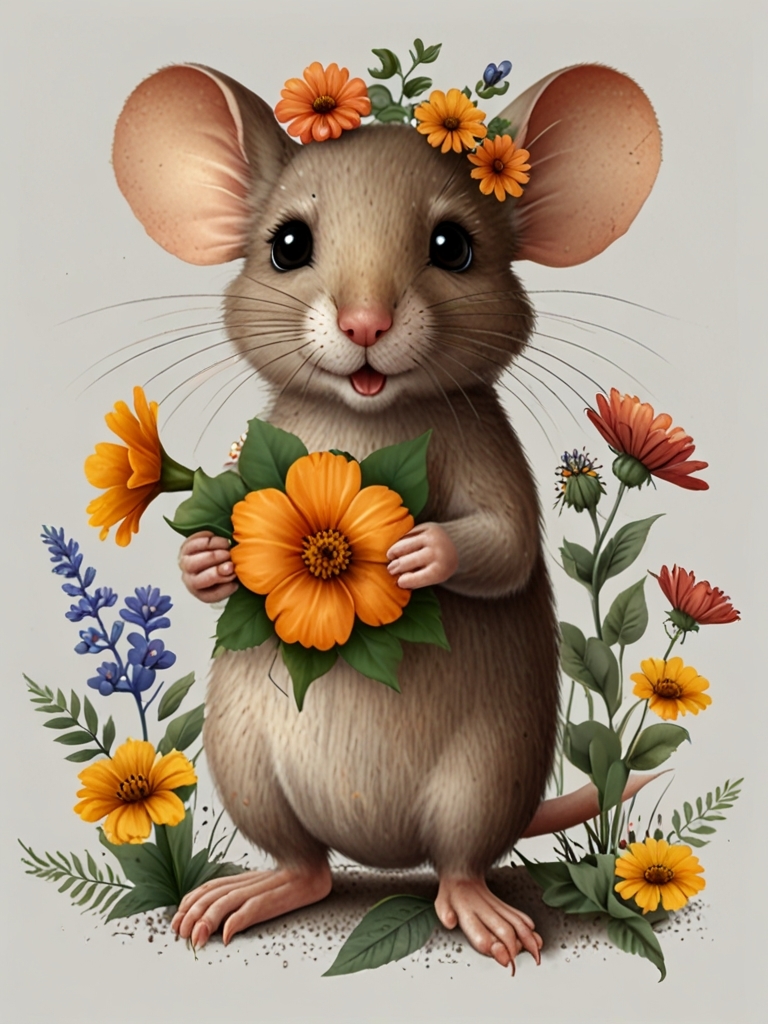 Mouse and Flower Clip Art -12 High Quality Jpg-Digital Download, Digital... - $1.99