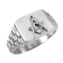 Mens Sterling Silver Masonic Rectangular Ring - $39.99