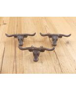 3 RUSTIC LONGHORN STEER DRAWER HANDLES PULLS 4 1/2&quot; CAST IRON COW BULL B... - €19,09 EUR