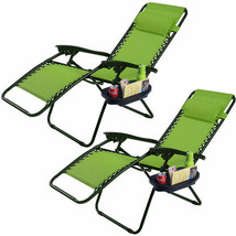 2 Pieces Folding Lounge Chair with Zero Gravity-Green - Color: Green - £145.66 GBP