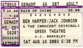 Ben Harper &amp; Jack Johnson Ticket Stub August 16, 2003 Berkeley California-
sh... - £25.32 GBP