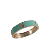Clam Close Cuff Bracelet Enameled Teal Blue Gold Tone Metal Costume Jewelry - £18.39 GBP