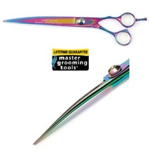 Master Grooming Pro Rainbow Ice Curved 8.5&quot; Pet Dog Cat Shears Scissors W/Case - £173.72 GBP