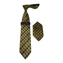 Mens Steven Land Density 100% Satin Silk Crystal Tie/Hankie Set CR29-12 Gold image 3