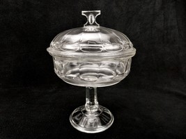 Glass Compote w/Lid, Pedestal Serving Bowl, Candy Dish, Thumbprints &amp; Pa... - £31.20 GBP