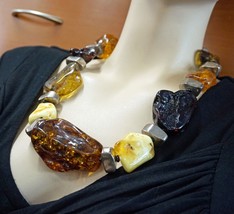 Raw Amber Necklace Massive Runway Silver Bead Necklace Heavy Unique Amber Gift - £3,132.89 GBP