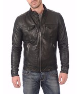 Jacket Leather Biker Motorcycle Mens Coat Vintage Bomber Lambskin Slim B... - $2,580.42 MXN