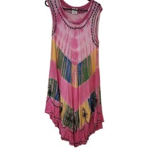 India Boutique Medium Tie Dye DRESS Rayon Floral Embroidered - £18.28 GBP