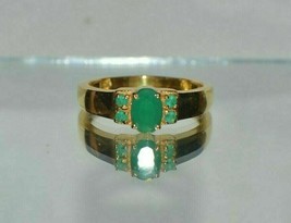 2.50Ct Simulated Oval Green Emerald Wedding Ring 14K Yellow Gold Plated Silver - £95.25 GBP