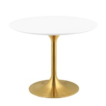 40&quot; Pedestal Stem Tulip Dining Table White Round Lacquered Wood Top Gold Base - $809.96