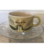 Vintage japan Stoneware Speckled  Coffee Soup Mug  spring flowers. mint! - $22.77