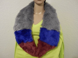 Womens Mixit Colorblock Faux Fur Stole Scarf Gray Navy Merlot NEW - £20.97 GBP