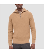 BUGATCHI Fisherman Rib-Stitch Quarter-Zip Wool Blend Sweater, Camel, Lar... - $189.00