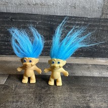 Pair Of Vintage Troll Dolls 2.5” Blue Hair Blue Eyes Made In Korea - £8.14 GBP