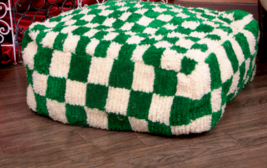 Checkered Cover Pouffe 100% handknotted wool ottoman amazing design and ... - $100.00