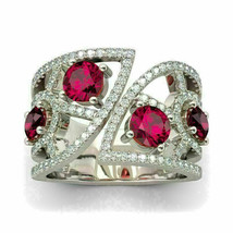 2.01Ct CZ Ruby Eternity Engagement Anniversary Fancy Ring 14K White Gold Plated - £94.73 GBP