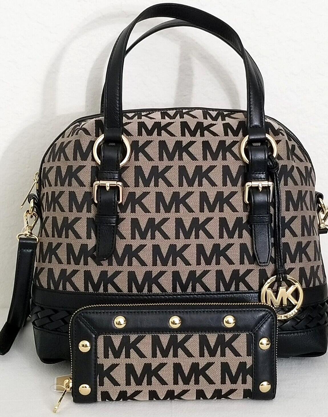 MICHAEL KORS GLADSTONE  BLACK BEIGE LOGO SATCHEL BAG+/OR MATCHING WALLET... - $123.49+