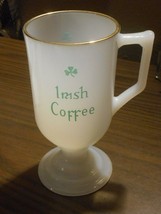 Irish Coffee Mug SINGLE ONE Milk Glass Pedestal Gold Rim Shamrock Design... - $10.91
