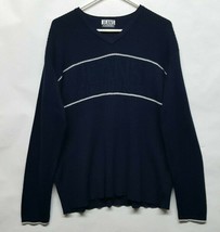 Vtg Iceberg J EAN S Logo History Navy Blue Ribbed Sweater Size L Made In Italy - £43.00 GBP