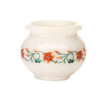 3&quot;x3.5&#39;&#39; White Marble Flower Pot Malachite Hakik Inlay Floral Home Gifts H3595 - £171.44 GBP