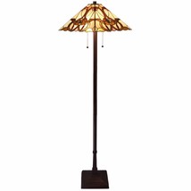 62&quot; Brown Two Lights Traditional Shaped Floor Lamp With Brown And White Stained - £307.55 GBP