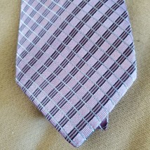 Saks Fifth Avenue Purple Check All Silk Tie Necktie Men&#39;s Made in USA 58 x 3&quot; - £16.12 GBP