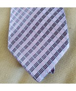 Saks Fifth Avenue Purple Check All Silk Tie Necktie Men&#39;s Made in USA 58... - £16.25 GBP