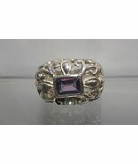 .925 Sterling Silver Scroll Design Amethyst Ring - Sz 7.5 - Free Shipping ! - $34.03 CAD