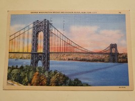 Vtg 1941 Linen Postcard George Washington Bridge, Manhattan NYC,  NY, WWII - £3.18 GBP
