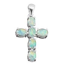 5ct White Fire Opal Mens Cross Pendant 14k White Gold Plated Silver - £49.26 GBP