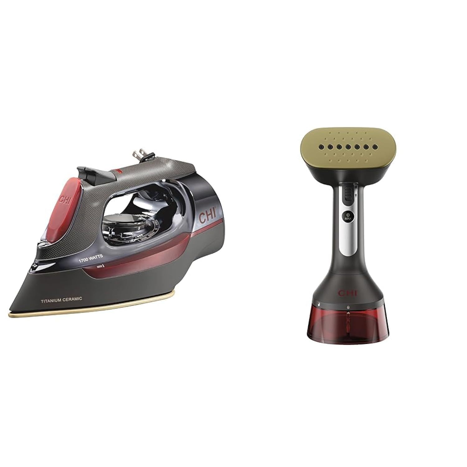CHI Steam Iron with Retractable Cord, Ceramic Soleplate, 400+ Holes & CHI Handhe