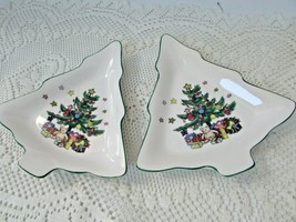 NIKKO HOLIDAY TABLEWARE HAPPY HOLIDAYS 2 TIDBIT DISHES CHRISTMAS TREE SHAPE - $241.17 MXN