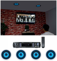 Rockville Home Theater Bluetooth Receiver+(4) In-Ceiling 8&quot; Blue LED Spe... - $416.99