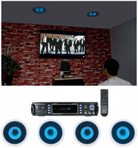 Rockville Home Theater Bluetooth Receiver+(4) In-Ceiling 8&quot; Blue LED Spe... - £311.61 GBP