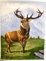 Deer in front of the Snowy Mountain Oil Painting Unmounted Canvas 30x40 inches - £553.05 GBP