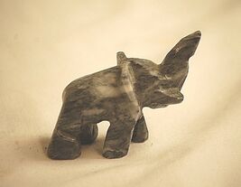 Onyx Stone Gray Carved Wild Elephant Animal Figurine Shadow Box Shelf De... - $9.89