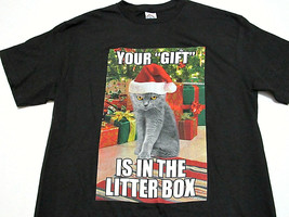 Christmas Crazy Cat Lady Shirt Womens M Med Your Gift is In The Litter Box Top - £22.66 GBP