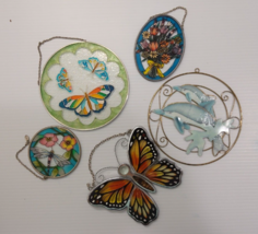Lot 5 Stained Glass Suncatcher  Butterfly Dragonfly Dolphin Flowers - £22.80 GBP