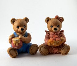 2 Homco Figurine Teddy Bears with Honey Pot &amp; One With Apples 4&quot; Vintage - £7.81 GBP