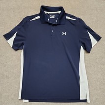 UNDER AMOUR Heat Gear Loose Polo Shirt Mens Large Blue White Performance Golf - £19.63 GBP