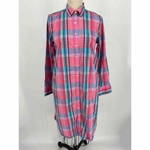 J Crew Classic Fit Cotton Poplin Shirtdress Sz 2 Pink Blue Plaid Long Sl... - $31.36