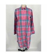 J Crew Classic Fit Cotton Poplin Shirtdress Sz 2 Pink Blue Plaid Long Sl... - £24.70 GBP