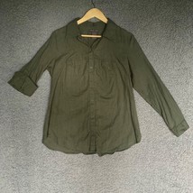 Fire Los Angeles Button Up Blouse Women XL Olive Green Top Back Zip Casu... - $14.05